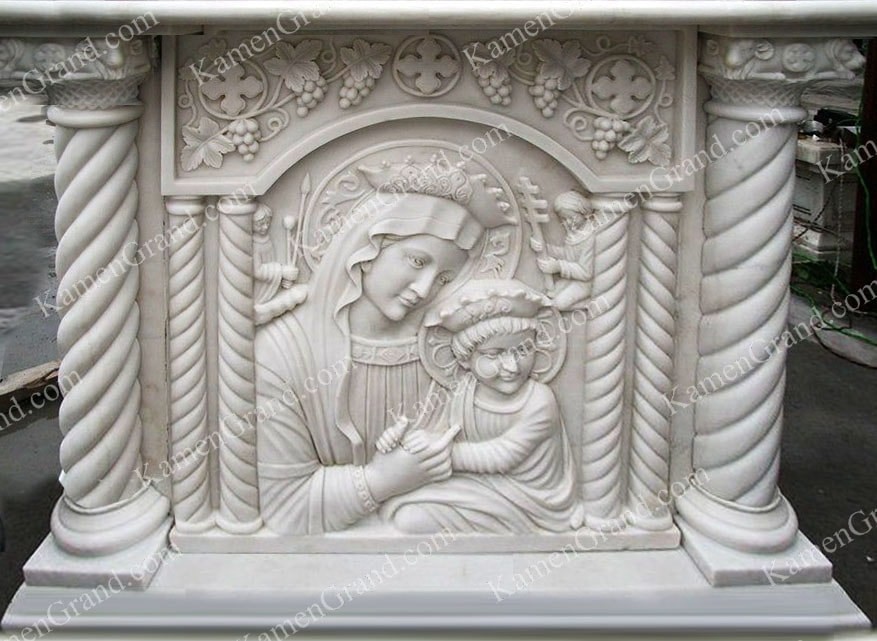Изготовление престола из мрамора с резьбой по камню «Богоматерь СтрастнАя«