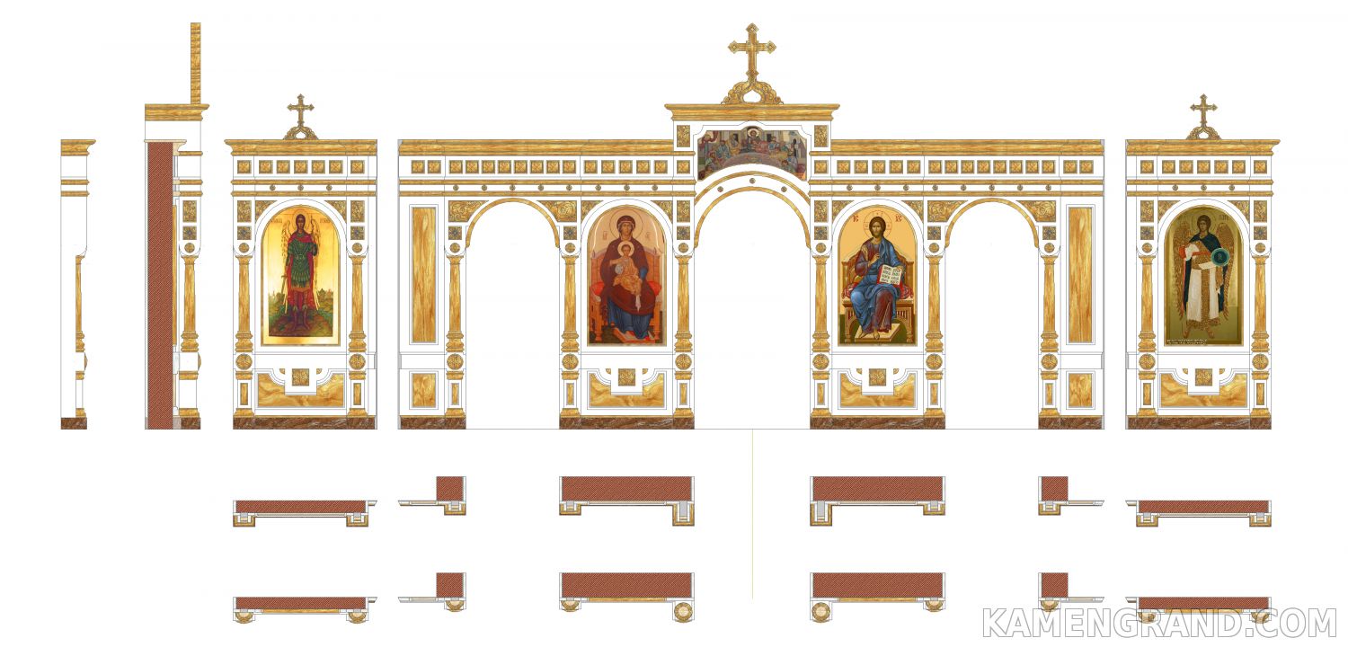 Иконостас из белого мрамора и золотистого оникса