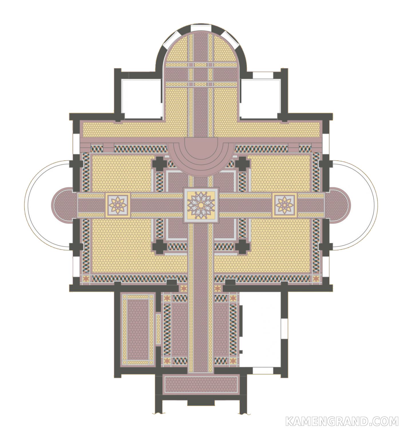Проект пола из гранитной плитки Византийская мозаика для верхнего храма