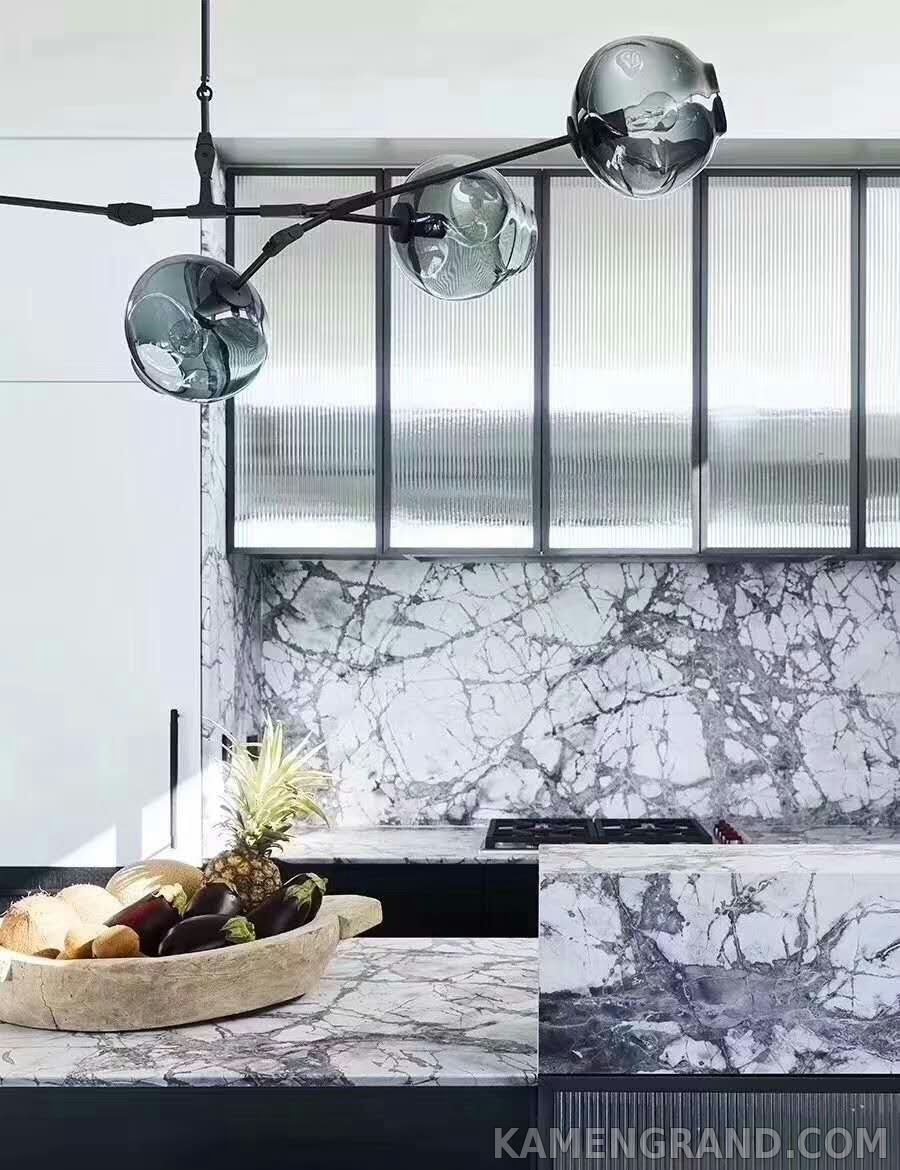 Столешница для кухни из белого мрамора White Painting Black