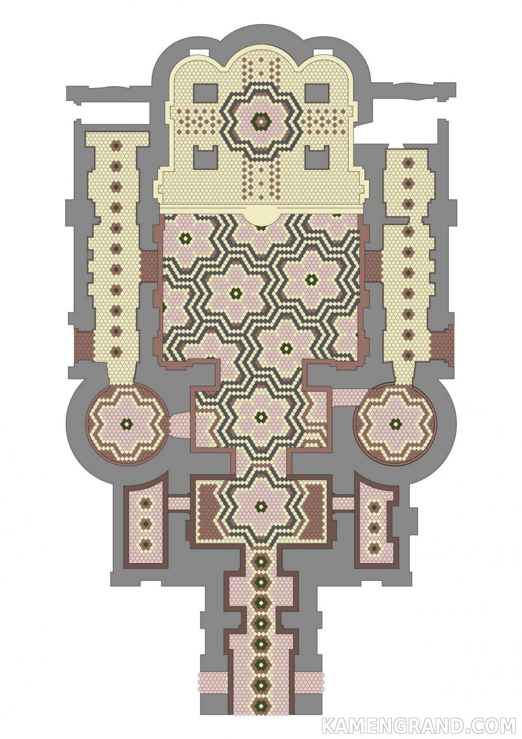 Проект пола для верхнего храма из гранитной плитки Византийская мозаика