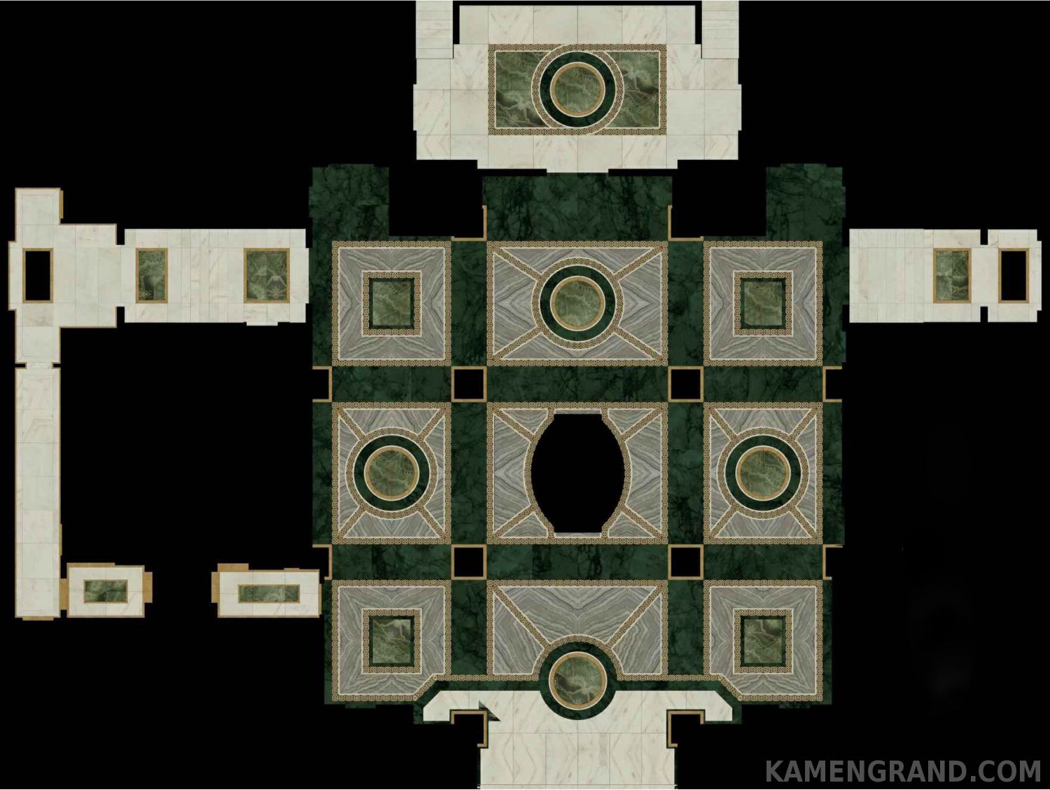 Проект пола из зеленого мрамора и оникса в храме